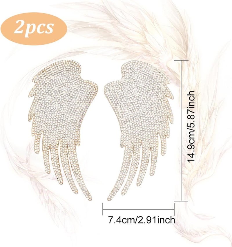 BEUNITONE 1Pair Wings Rhinestone Patch Iron On Embroidered Patches Backpack Clothing Patches Crystal Bling Angle Wings Garment Patch for DIY Jeans Handbags Backpacks Jacket Shoes Hat T-Shirt Decor - Image 2